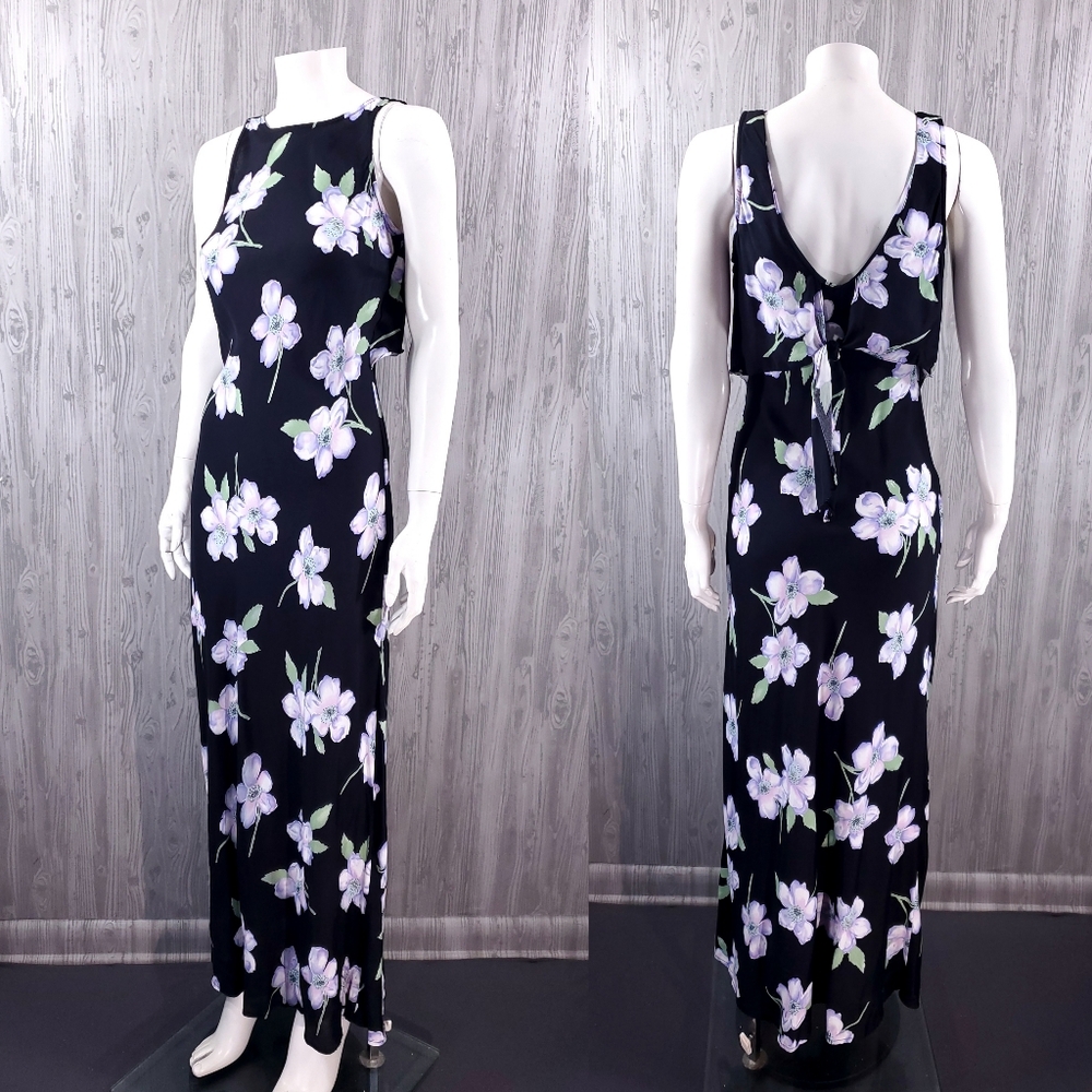Vintage Grunge Floral Black Maxi Dress 90s Y2K Romantic Goth